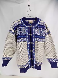 Vintage DALE OF NORWAY Jumper Size L Wool Pewter Clasp 80s MOTH DAMAGE - Picture 1 of 21