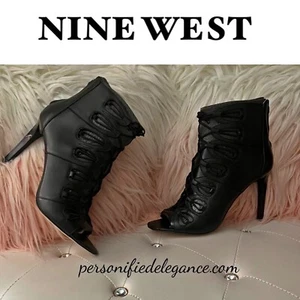 NEW Nine West Leslie Black Leather Cage Heeled Sandals Size 10.5M $109 - Picture 1 of 12
