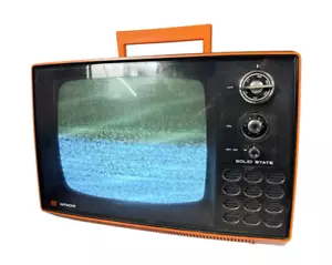 Vintage 1972 Hitachi Orange CRT TV P-32-311 Retro prop display - Picture 1 of 12
