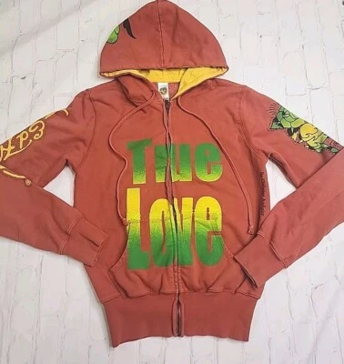 Sudadera con capucha y cremallera completa Ed Hardy Christian Audigier para mujer talla pequeña "TRUE LOVE" Y2K  Foto 1 de 4