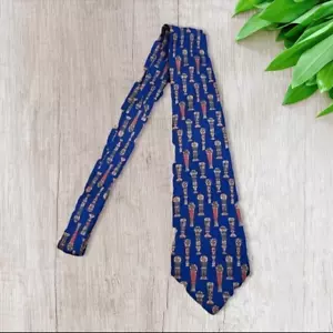 Vtg 90s Salvatore Ferragamo Silk Tie Ornate Columns Print Blue Combo - Picture 1 of 4