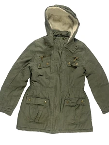 Yoki Outerwear Hooded Jacket Girls XL 16 Sherpa Lined Hood Military Green Coat - Picture 1 of 11