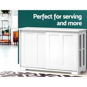 Artiss Buffet Sideboard Cupboard Cabinet Storage White Sliding Doors Kitchen - Picture 1 of 9