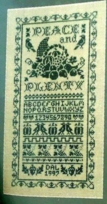 Cross Stitch Pattern Thanksgiving Sampler PEACE and PLENTY Cornucopia Basket  - Image 1 of 4