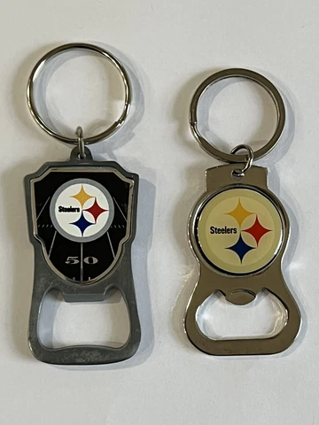 Lot of 2 NFL Pittsburgh Steelers Football Logo Bottle Opener Key Chains Cover