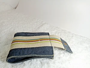 Cartera de Colección Unisex Compacta Azul Denim con Banda a Rayas Algodón Doble Pliegue 5"x4" (ae) - Imagen 1 de 8