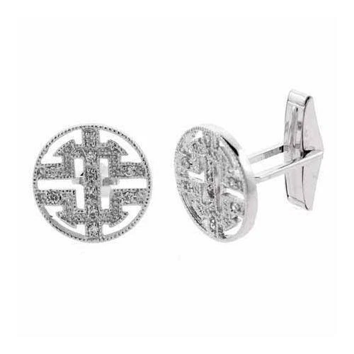 .925 Sterling Silver CZ Round Men's Cufflinks - Image 1 of 1