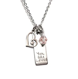 YOU ARE LOVED Birthstone Gift Message Valentine Heart Necklace Stainless Steel - Picture 1 of 6