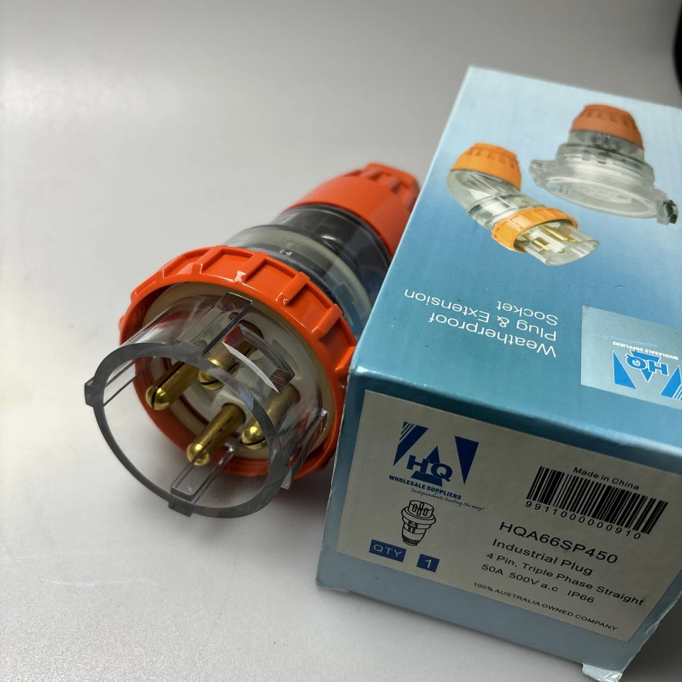 HQ 50 AMP 3 PHASE 4 Pin PLUG 50A MALE Straight IP66 WEATHERPROOF SAA - HQA66SP45 - Image 1 of 4
