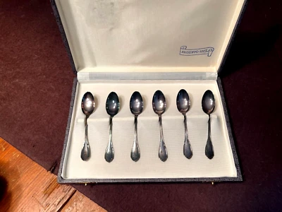 Juego de 6 cucharas Demitasse de plata Argento .800 vintage en estuche Foto 1 de 3