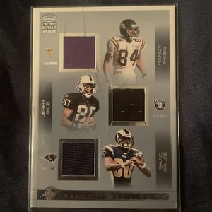 2002 Crown Royale Triple Threads Jerseys #29 Randy Moss Jerry Rice Isaac Bruce - Picture 1 of 2