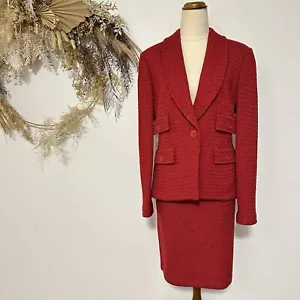 ST JOHN Jacket Skirt 2 Piece Suit Set Red Knit Wool Size 8 US ( 12 AU) Formal - Picture 1 of 17