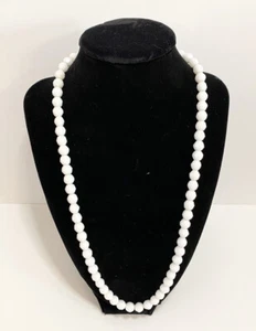 Milk Glass Faceted Beaded Long Vintage Necklace With Unique Clasp - Picture 1 of 7