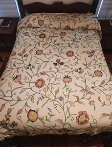 Pair Crewel Work BEDSPREAD s, Various Floral, Textile, Needlework, 80 x 104 x2 - Picture 1 of 15