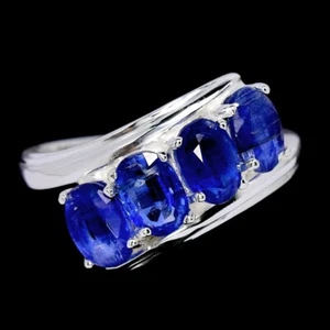 NATURAL AAA BLUE KYANITE OVAL STERLING 925 SILVER ETERNITY RING SIZE 7.25 - Picture 1 of 6