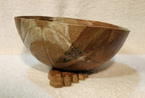 Vintage Studio Art Pottery Brown Clay Human Footed Foot Pedestal Bowl  8" Signed - Picture 1 of 16