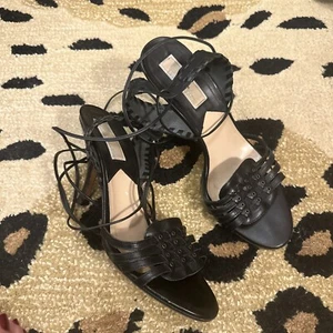 Michael Kors Italy Vintage Schnürschuhe Boho Whipstitch Heels Schwarz 6,5 Leder - Bild 1 von 8