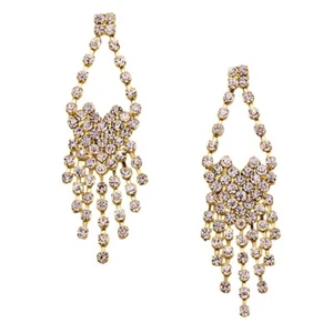 "Pendientes de corazón de diamantes de imitación transparentes estilo araña colgante tono dorado 2 1/4""" - Imagen 1 de 2