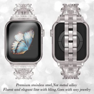 Bling Diamond Butterfly Metal iWatch Band Case For iWatch Series 10 9 5 1 Ultra - Picture 1 of 46