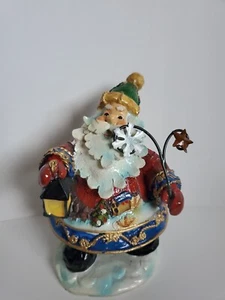 Arte popular de invierno Santa con linterna gancho de pastor figura de Navidad alegremente grasa - Imagen 1 de 5