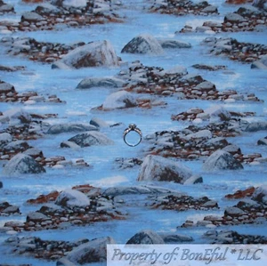 BonEful STOFF Baumwolle Quilt blau Wasser See Bach Fluss Felsen Blockhaus MI SCHROTT - Bild 1 von 15