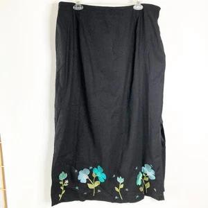 Falda Giorgio Fiorlini 18W Lino Bordada Floral NUEVA 18W Negra Maxi  - Imagen 1 de 7