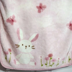 Carters Pink Bunny Microplush Rabbit Flowers Butterfly Baby Blanket Acrylic Poly - Picture 1 of 7