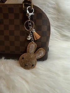 Hase Kaninchen Taschenanhänger Schlüsselanhänger Quaste Glitzer braun neu Handarbeit Geschenk - Bild 1 von 2