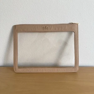 TDE Tan Clear Pouch Personalised Letters Gold LG GUC The Daily Edited Makeup - Picture 1 of 3