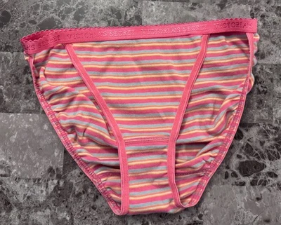 BRAGAS DE BIKINI VICTORIA'S SECRET M ROSA A RAYAS 100% ALGODÓN VINTAGE RARAS CUERDAS Foto 1 de 4