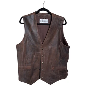 Chaleco de cuero de ciervo vintage para hombre talla M cuadrado Western Ranch marrón vaquero - Imagen 1 de 13