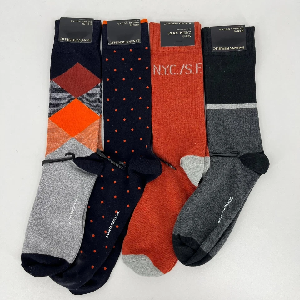 Lote de 4 calcetines de vestir Banana Republic para hombre talla única negro naranja media pantorrilla nuevos con etiquetas Foto 1 de 4