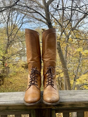 FRYE Tan Vintage Leather Tall Ride Boot Equestrian Combat Kat Melissa 8.5 - Image 1 of 4