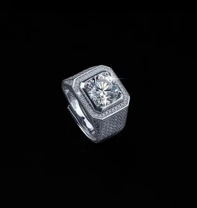 1KT Diamant Ring, Herren Iced out Ring, 14 Karat Weißgold-Finish - Bild 1 von 3