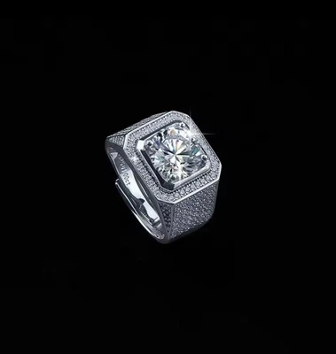 1KT Diamant Ring, Herren Iced out Ring, 14 Karat Weißgold-Finish - Bild 1 von 3