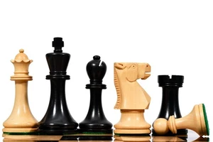 Old Vintage English Staunton Chess Pieces Ebonized Wood & Boxwood 3.8" King - Picture 1 of 7