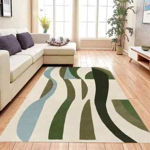 Alfombras de lana acolchadas a mano, diseño geométrico en blanco y multicolor - Imagen 1 de 4