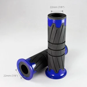 Motorcycle handlebar hand grips 7/8" 22mm x 2pcs black & blue ε - Picture 1 of 5