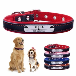 Personalized Dog Collar PU Leather Custom Engraved Name ID Tag Cat Puppy Collar - Picture 1 of 15