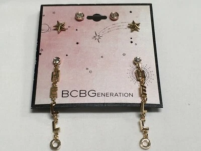 BCBG HELLO 悬垂透明水晶圆形耳钉镀金耳环 1"3/4 全新 BC3 — 第 1/4 张图片