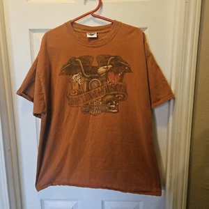 Harley Davidson Chicago Illinois  Logo T-Shirt SZ XL Orange Eagle Skull Faded 15 - Picture 1 of 13