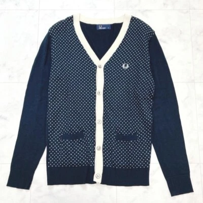 Cárdigan FRED PERRY Cuello en V con Lunares y Bordados, Talla M Foto 1 de 4