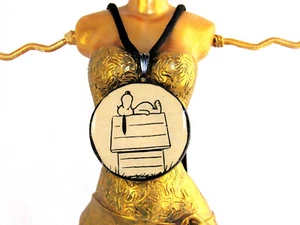 Upcycled OOAK Snoopy on Doghouse Pendant Necklace Image Clipped from 1962 Book - Picture 1 of 4