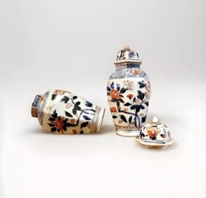 Antique Pair of Japanese Imari Porcelain Jars & Covers | 1800s 2/Set 5.75” - Picture 1 of 9