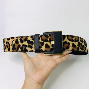 Leopard Fur Belt Size ML 40" Long Buckle Fashion Wide Belt Black Elastic Band - Picture 1 of 6