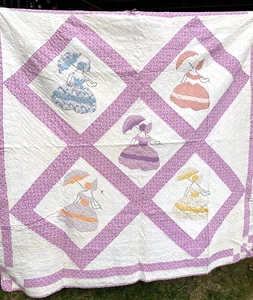 Edredón Vintage Púrpura Campana del Sur Niña con Apliques de Sombrilla 73" x 73" - Imagen 1 de 11
