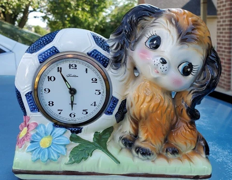 Vintage Windup Alarm Clock Ceramic dog/puppy. Made in Japan. Traditions? Cover