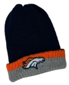 Adult Handmade Double Knit Denver Broncos Navy, Orange, Gray Inspired Beanie Hat - Picture 1 of 3
