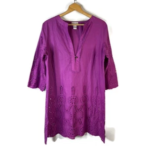 Top tunica donna Soft Surroundings taglia grande viola scollo a V occhiello manica 3/4 - Foto 1 di 10