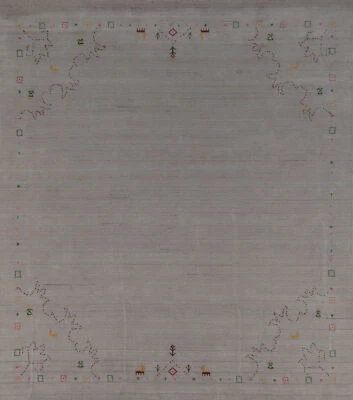 Taupe Color Stylish and Durable Gabbeh Rug Hand-knotted Wool Square 8x8 ft - Image 1 of 4